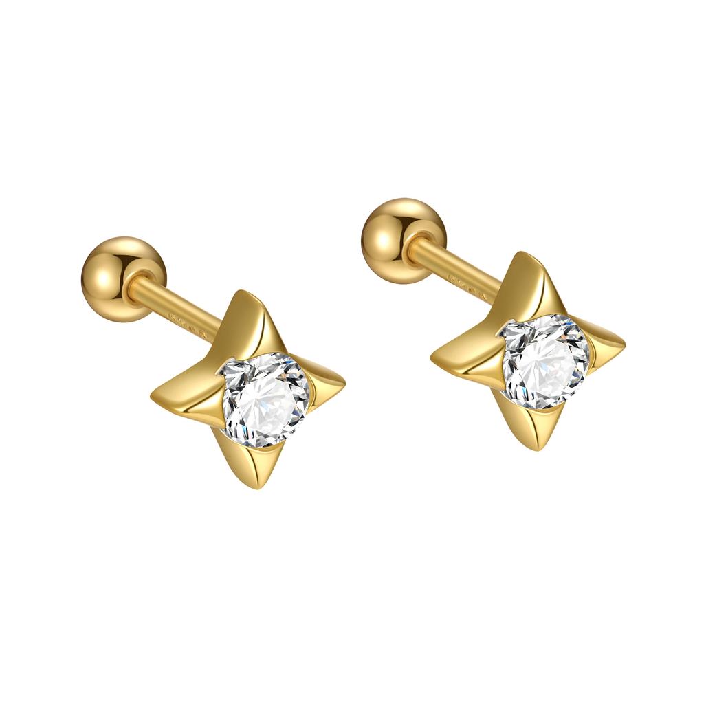 S925 Sterling Silver Inlaid Zircon Star Screw Earrings for Women Simple INS Fashionable Versatile Plating K Gold Earrings