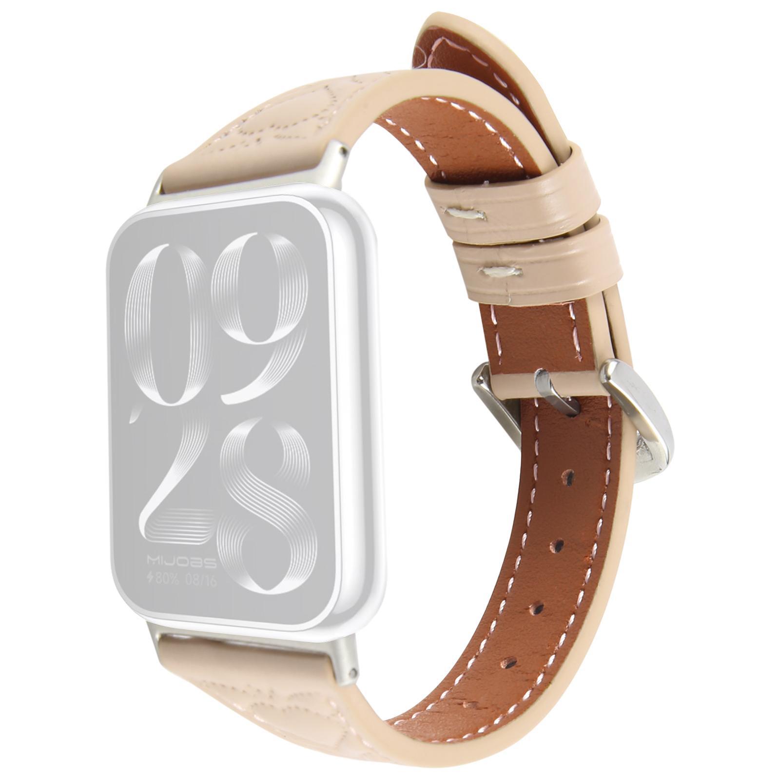 

Watch Band for Xiaomi Redmi Watch 5/Watch 4/Smart Band 9 Pro/8 Pro Heart Pattern Embossed Cowhide Leather Strap Apricot