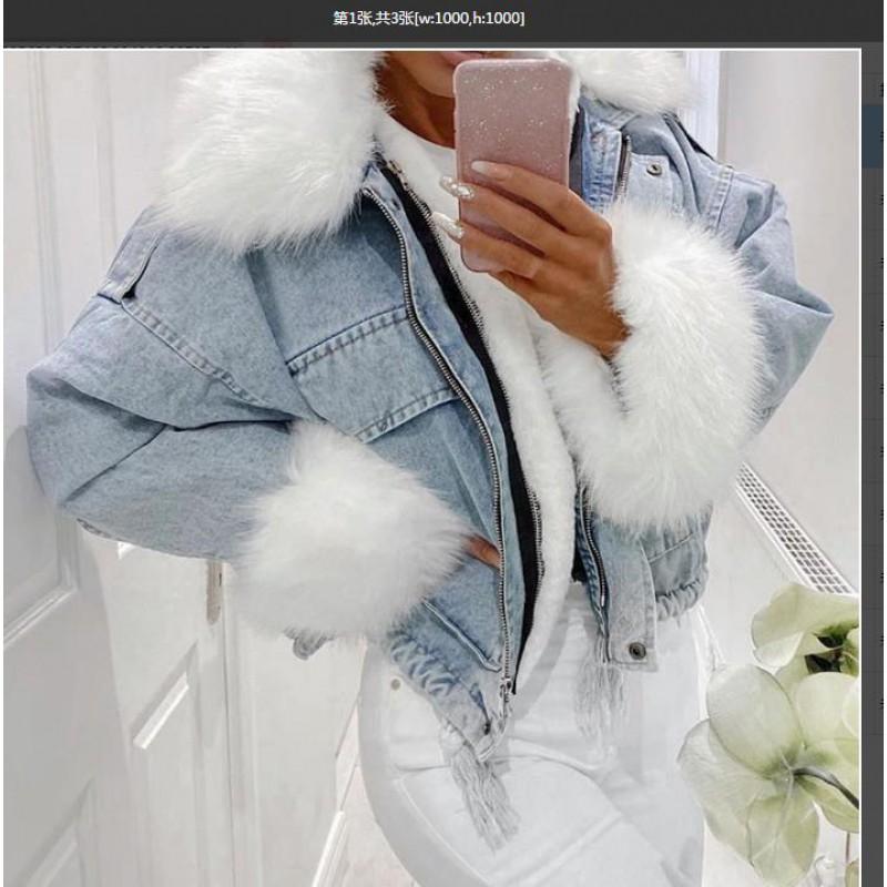 Faux Fur Collar Washed Denim Jacket