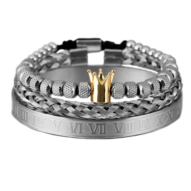 Luxury 3pcs /Set Stainless Steel Bracelet Hip Hop Men Jewelry Roman Number Charm Gold Color Jewelry For Men Pulseira Bileklik