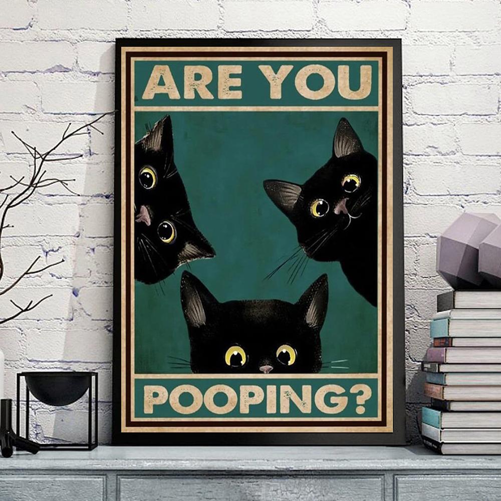 Are You Pooping Poster Black Cat Vintage Prints Cat Lover Funny Bathroom Toilet Decor Canvas Painting Wall Pictures