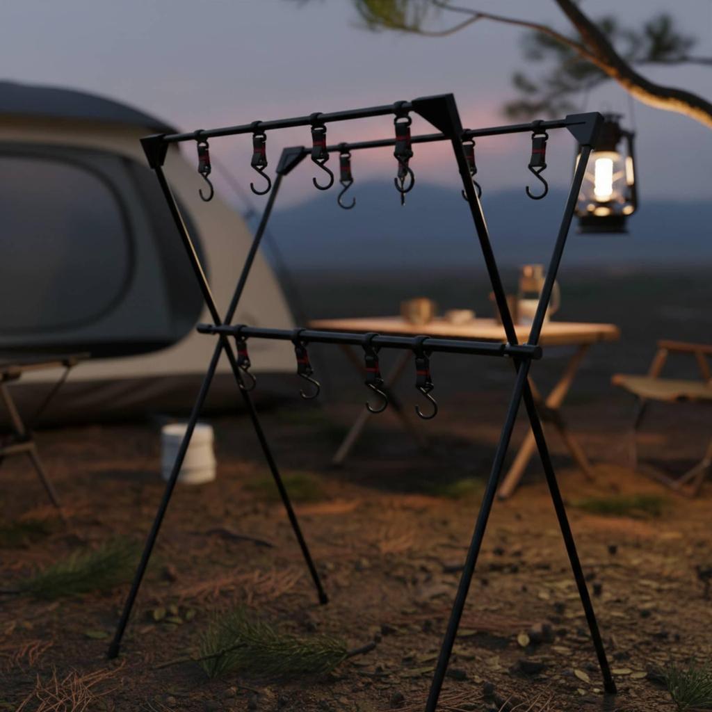 X-Shaped Camping Rack Multifunctional Collapsible Triangular Shelf Quick Setup