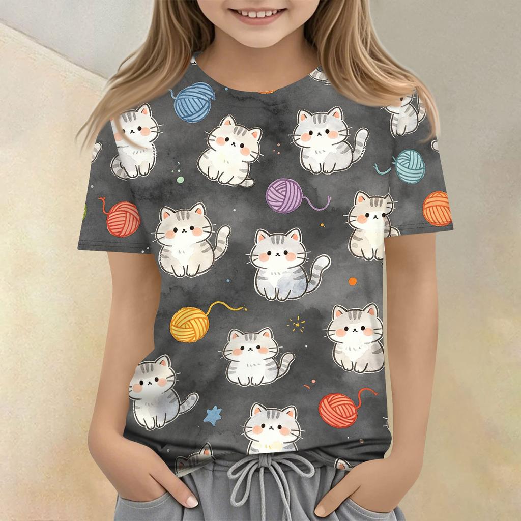Kids Animal Print Crew Neck Short Sleeve Casual Loose Fit T Shirt Top Soft Comfortable Fabric Lightweight Breathable Design