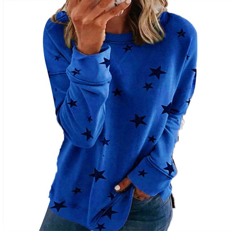 Tunic Casual Women Crew Neck Long Sleeve T Shirt Loose Star Print Tee Blouse Top
