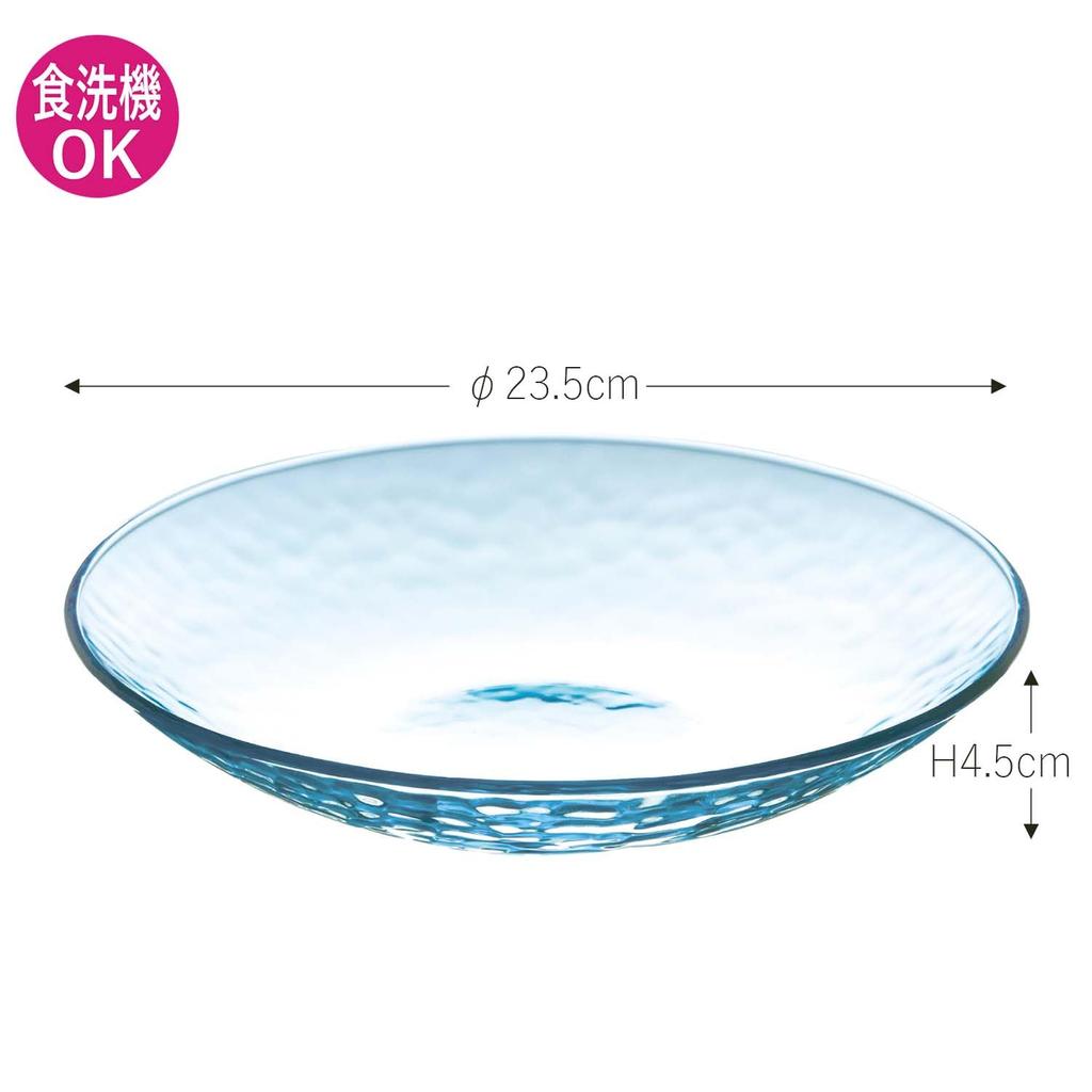Toyo Sasaki Glass Gracieux Ball Set of Made in Dishwasher Noodle Somen Round Large Glass Plates, 23, Blue, 3, Japan, Safe, Plate, Plate, Plate, Plate,