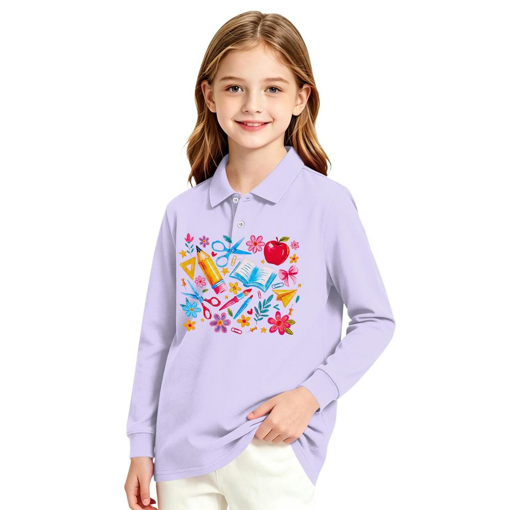 Girls' Long Sleeve Printed School Uniform Casual Top