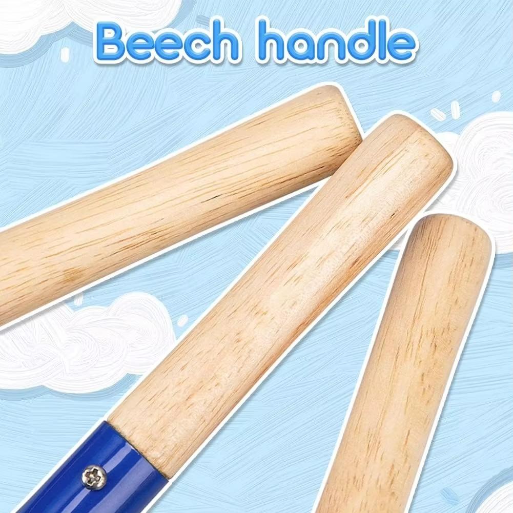 5-Piece Kids Beach Toy Set - Metal Tools with Wooden Handles (Shovel Rake Fork Spoon Trowel) Durable Sand Play & Gardening Kit