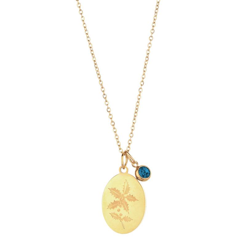 European INS Style Stainless Steel Birthstone Necklace with December Flower Pendant for Women