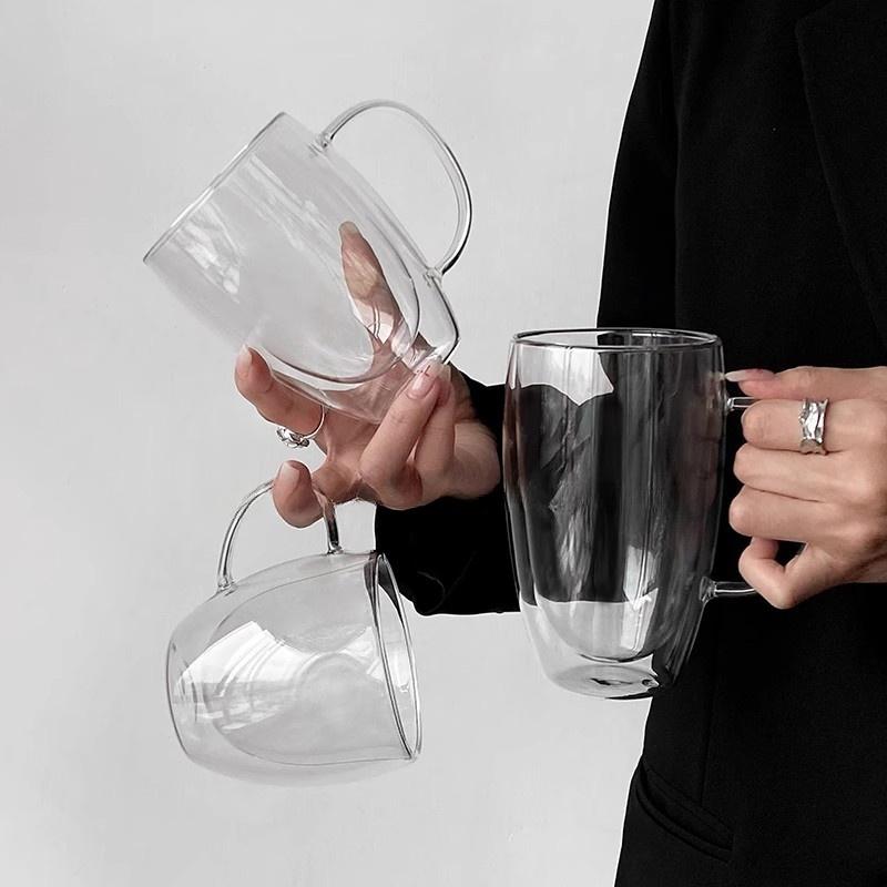 Glass Mug Double Wall Glass Coffee Cup with Handle Milk Water Cup Clear Cups Heat Resistant High Borosilicate Glass Mug