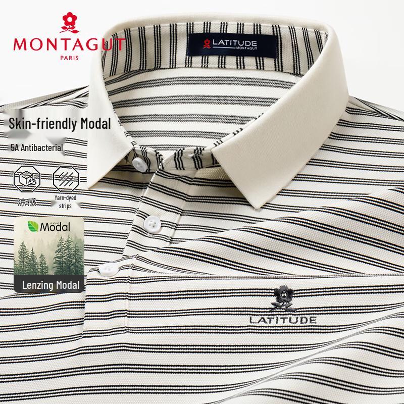 MONTAGUT Men's Striped Long-Staple Cotton Short-Sleeve Polo Shirt