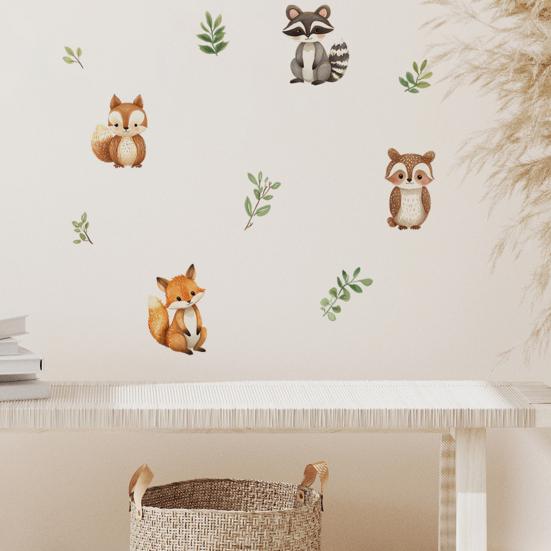 4Pcs Wall Decals, Cartoon Bear Fox Print Wall Stickers, Self-Adhesive Removable Waterproof Wall Decals for Nursery Art Bedroom Classroom