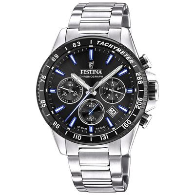 Zeitloser Chronograph Edelstahl schwarzes Zifferblatt Quarz F20560-5 100M Herrenuhr