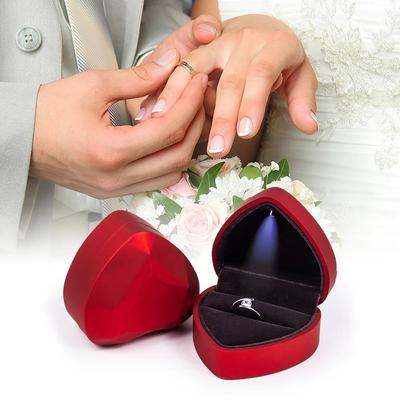 Heart LED Light Ring Box, Velvet Jewelry Display Gift Storage Case Wedding Engagement Proposal Anniversary Boxes