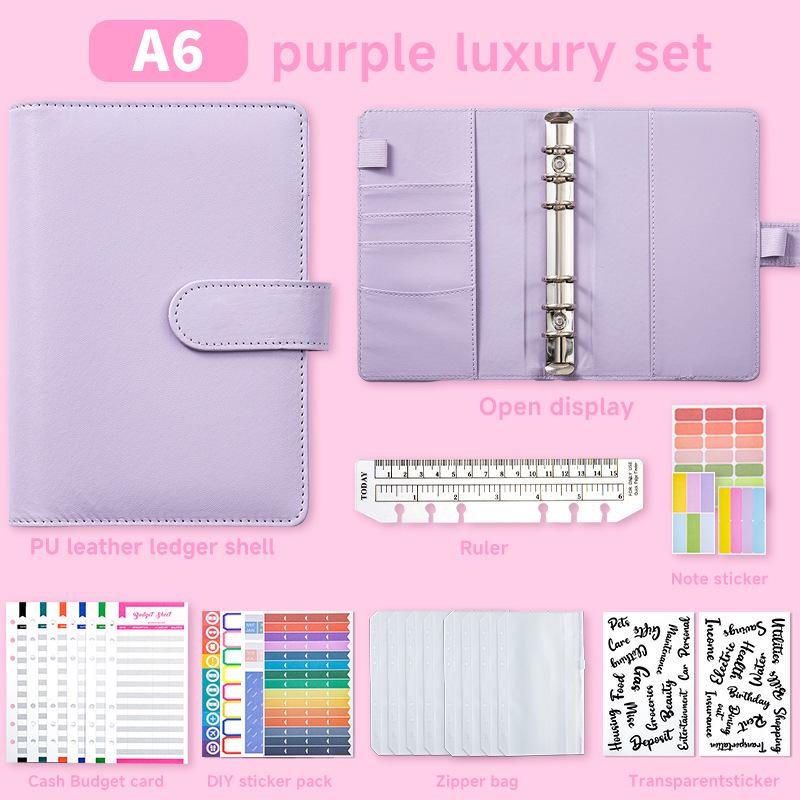 A6 Zipper Pouch Notebook: PU Leather Macaron Loose-Leaf Journal
