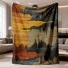 1pc Artistic Flair Flannel Blanket | Soft and Breathable, Digitally Printed, Ultrasonic Embossed, Polyester, Suitable for All Seasons, Multipurpose Us