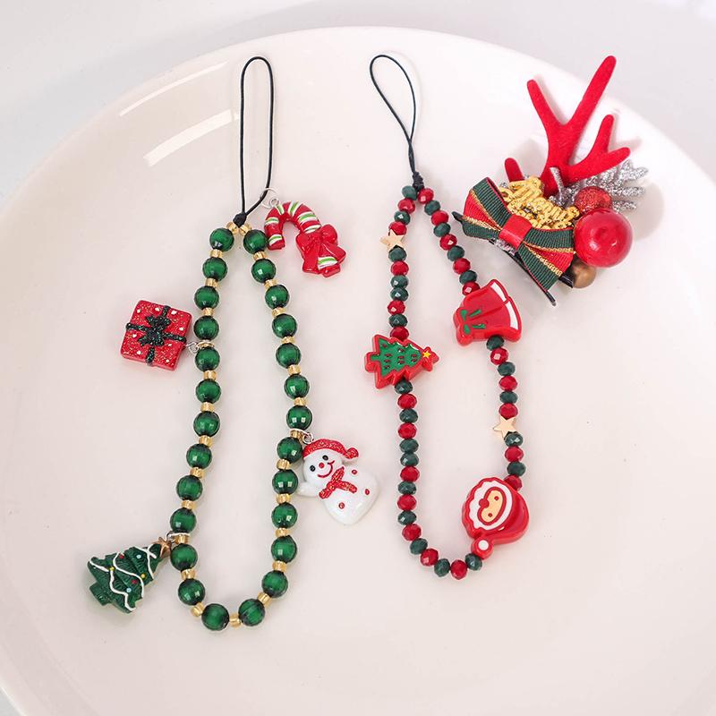 Christmas Mobile Phone Chain Universal Anti-Lost Phone Chain Cartoon Santa Claus Christmas Trees Beaded Phone Lanyard Gifts