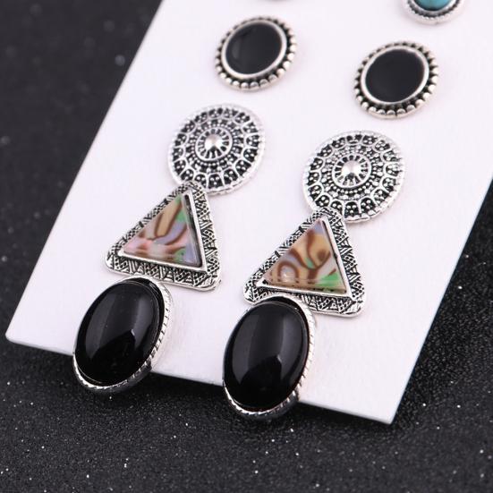 6 Pairs Vintage Bohemian Geometric Rhinestone Turquoise Earrings Set for Women