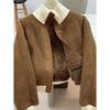 Women's Plus Velvet Stand Collar Jacket - 2026 Autumn/Winter Fashion, Loose Fit, Faux Lambswool Fleece