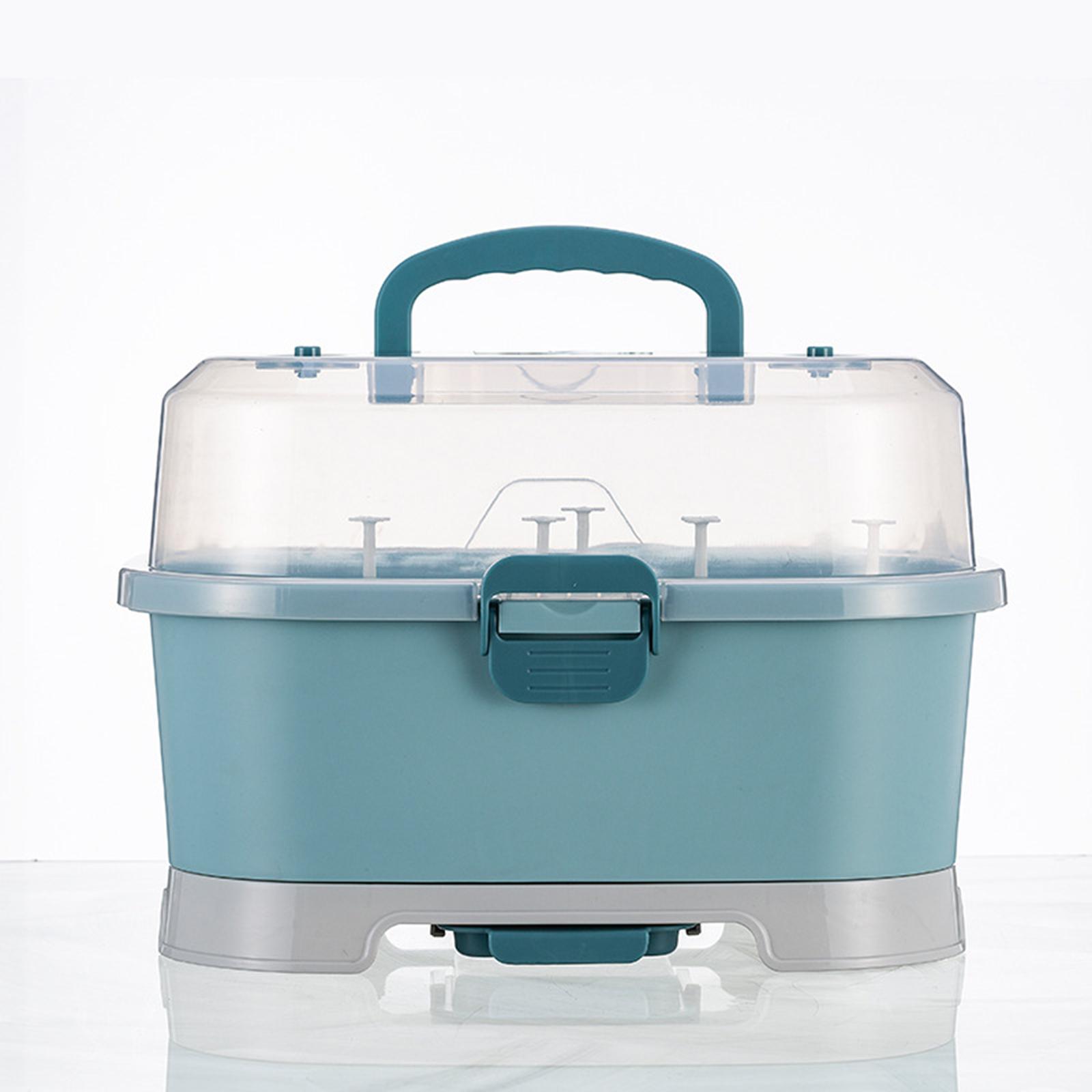 

Baby Bottle Drying Rack Storage Large Nursing Bottle Cutlery Container Organizer Holder with Lid Anti-Dust Protection Easy-Carry синий