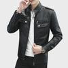 Men's Fashion Stand Collar Leather Motorcycle Jacket with Multi-Pockets for Autumn and Winter