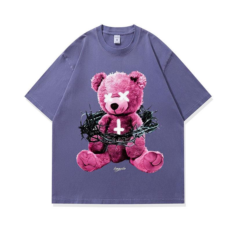 Dark Bear Short Sleeve T-Shirt Washed Retro Cotton Pod Digital Direct Injection Printing T-Shirt Men