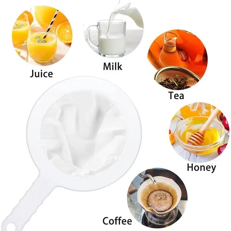 1PC Fine Mesh Strainer Spoon for Coffee, Milk, Soy, and Yogurt 200 Mesh Nylon Filter For Kitchen Dining Gadgets
