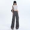 Women's High Waist Cargo Pants Wide Leg Trousers Quick Dry Drawstring Straight Pants Two Length Design Summer Casual Street Pants