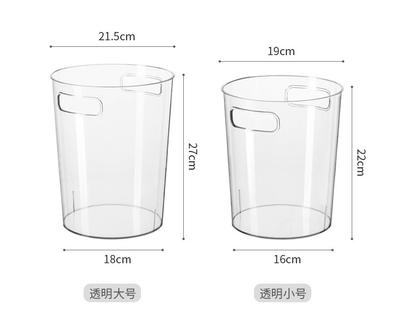 Household Supplies Transparent Rubbish Can With Handle Multifuctional Round Plastic Garbage Can Tabletop Storage Bottles