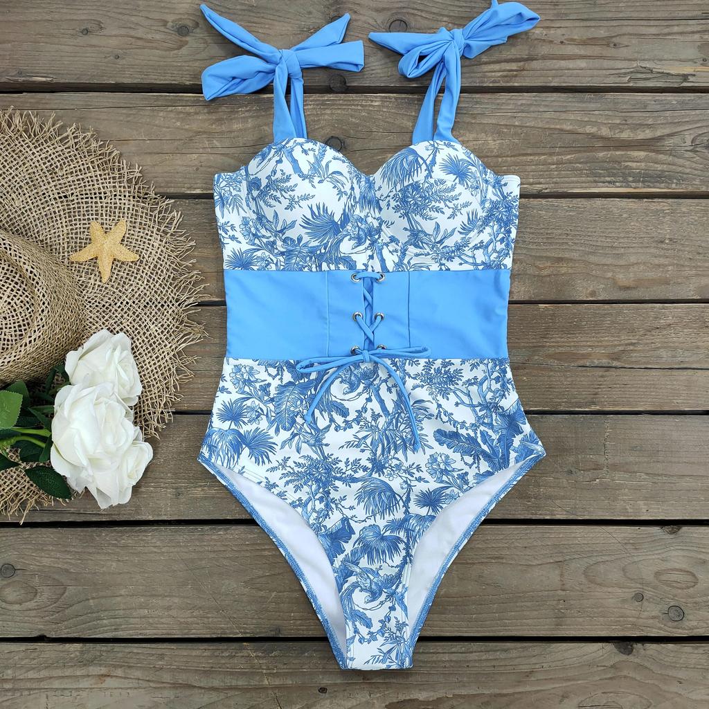 New Sexy One Piece Swimsuit Women Swimwear Cut Out Bathing Suit Summer Push Up Monokini Print Swim Suit  Beach Wear Female