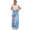 Light blue vertical row colorful butterfly printed wide-leg jeans, fresh girl casual trousers spot wholesale