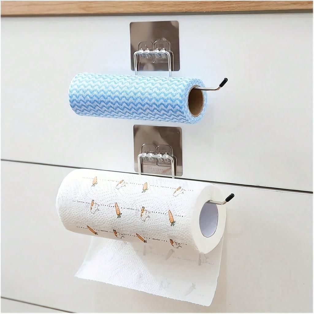 Kitchen Paper Roll Holder, Bathroom Toilet Paper Storage Rack, Towel Rack, Self-Adhesive Cabinet Cloth Hanger, Bathroom Toilet Paper Holder
