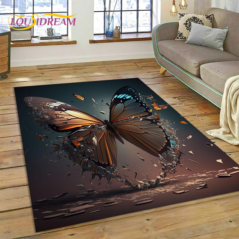Cartoon Flower Fantasy Butterfly  HD Carpet Rug for Home Living Room Bedroom Sofa Doormat Decor,Kids Area Rug Non-slip Floor Mat