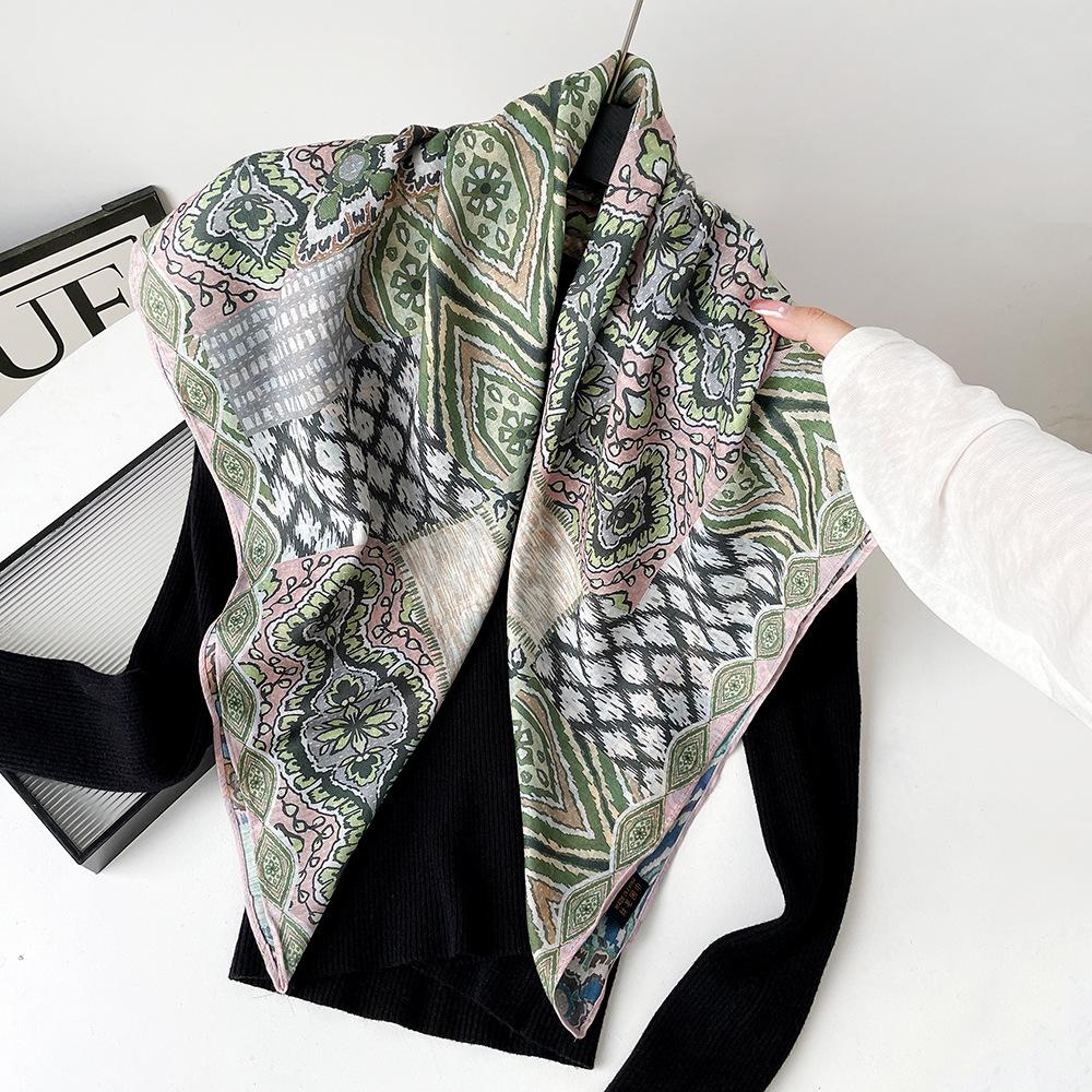 Silk scarf premium herringbone pattern double-sided printed square scarf 91 autumn and winter decorative gift high-end scarf silk scarf gift