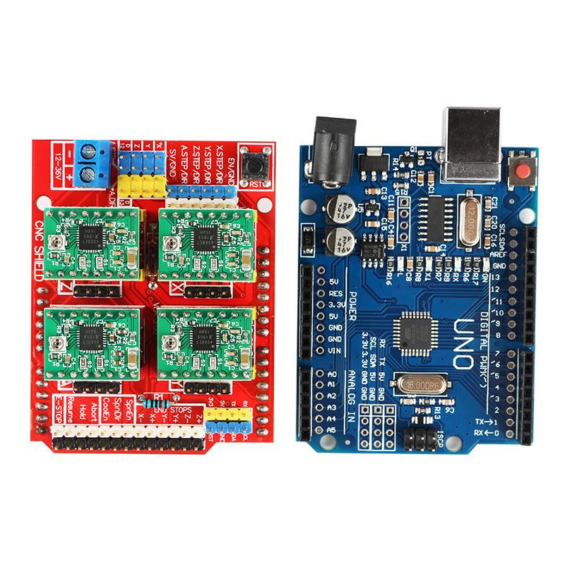 

ОДИН КОМПЛЕКТ 4PCS A4988 Плата расширения драйвера для UNO R3 с USB-кабелем + гравировка CNC Shield V3