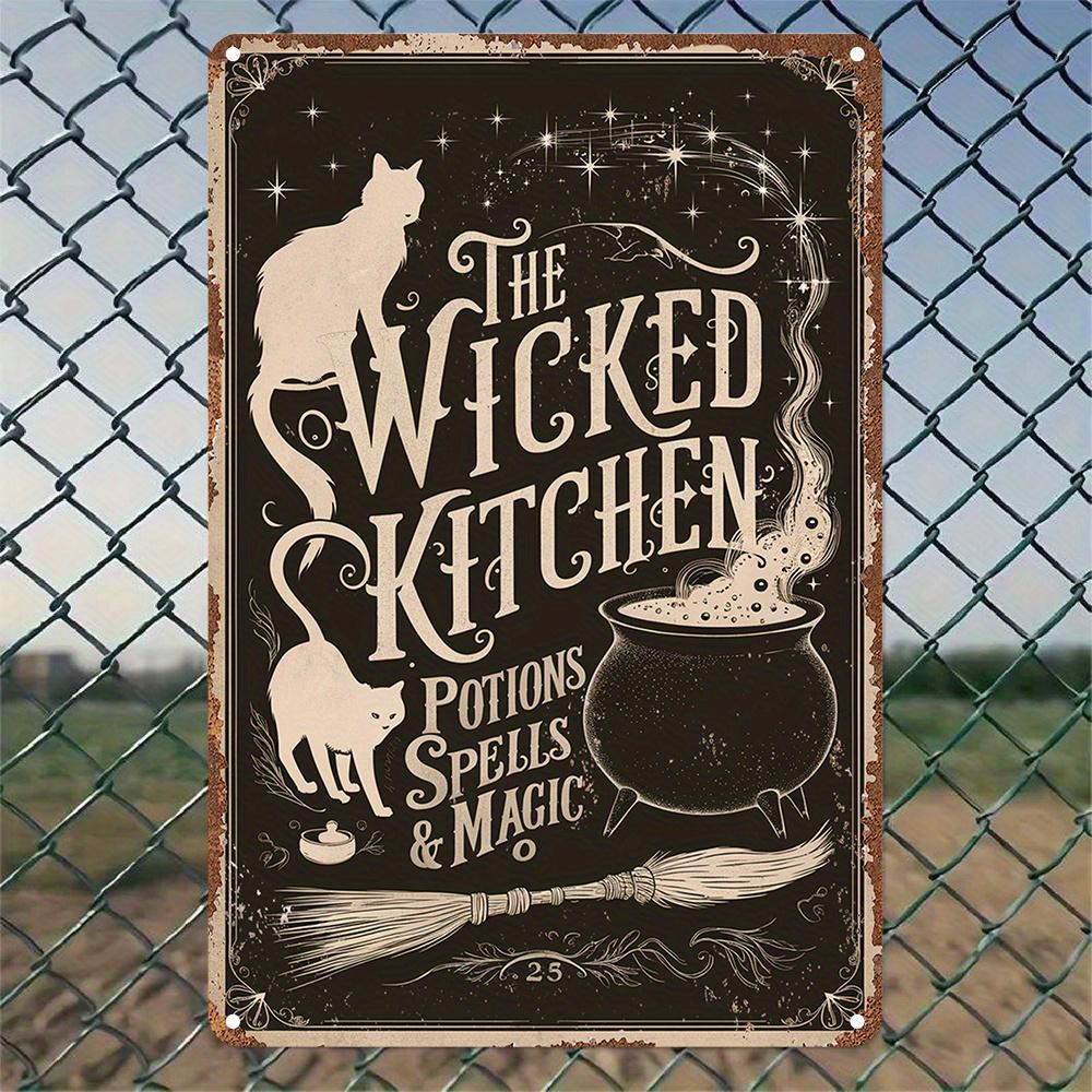 

Wicked Kitchen Metal Wall Art Sign Witchs Cat Cauldron Design with Potions Spells Theme Iron Retro Decor for Hallo 20x30cm（7.8x11.8inch）