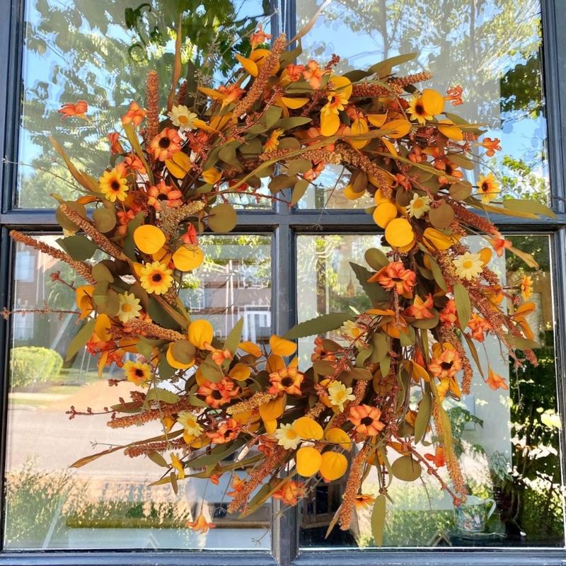Artificial Wreath Thanksgiving Wreath for Front Door Window Hallway Farmhouses Thanksgiving Centerpieces Decoration