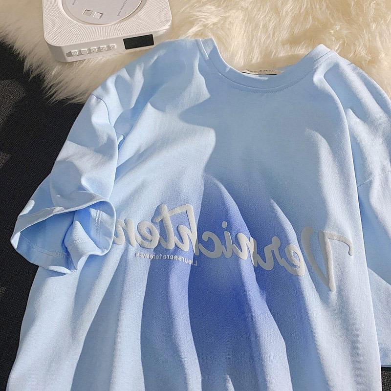 

Cute design niche short sleeved T-shirt women s loose Korean style trendy short sleeved top casual XXL синій