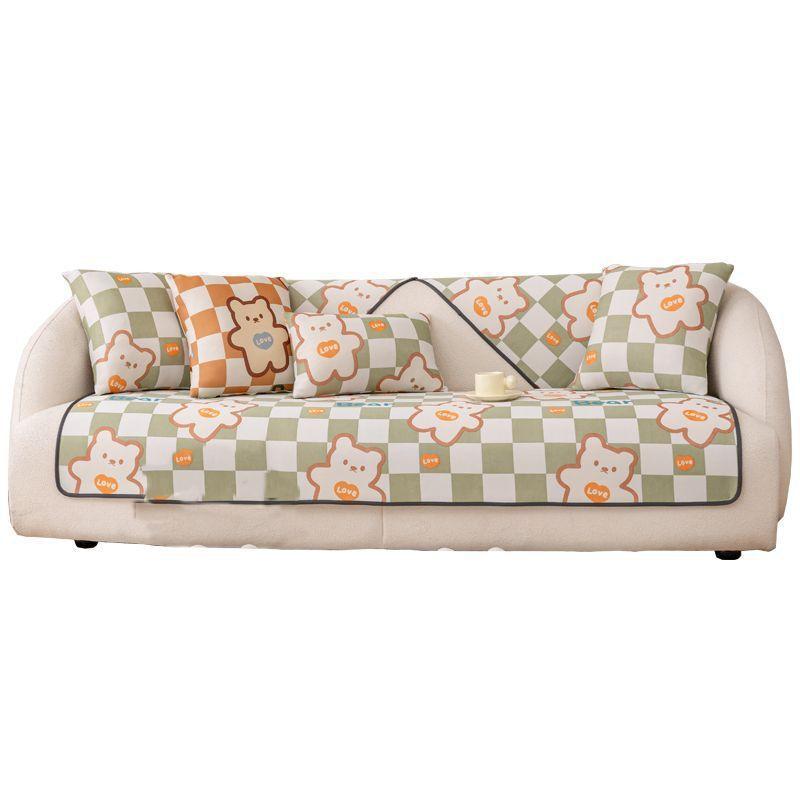 Cartoon Ice Silk Sofa Cushion, Summer Mat, Non-Slip Seat Cushion, Modern Cream Style Cute Straight Seat Cushion Cover