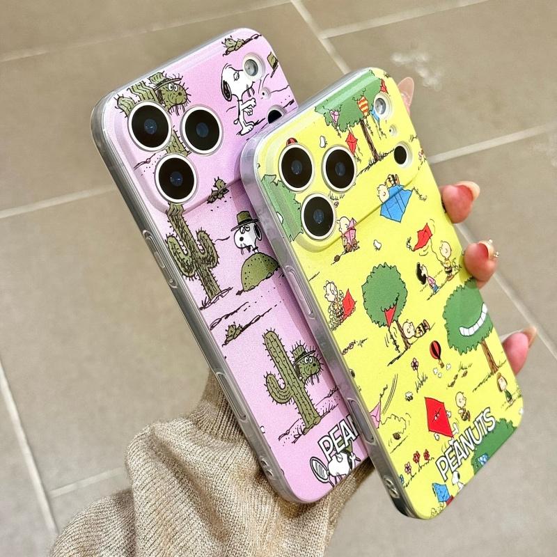 Cute Cartoon Cactus Snoopy Kite Soft TPU Phone Case For iPhone 11 12 13 14 15 16 17 Pro Max Plus Air Funny Snoopy Holder Cover