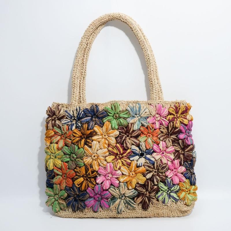 New high-quality raffia woven bag handmade holiday straw bag women's flower large-capacity shoulder tote bag