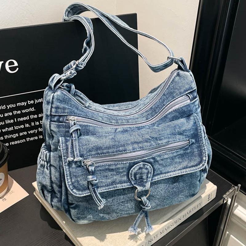 Women's Denim Large Capacity Shoulder Bag Denim Tote Bags Adjustable Long Strap Crossbody bags Fashion Travel Handbags