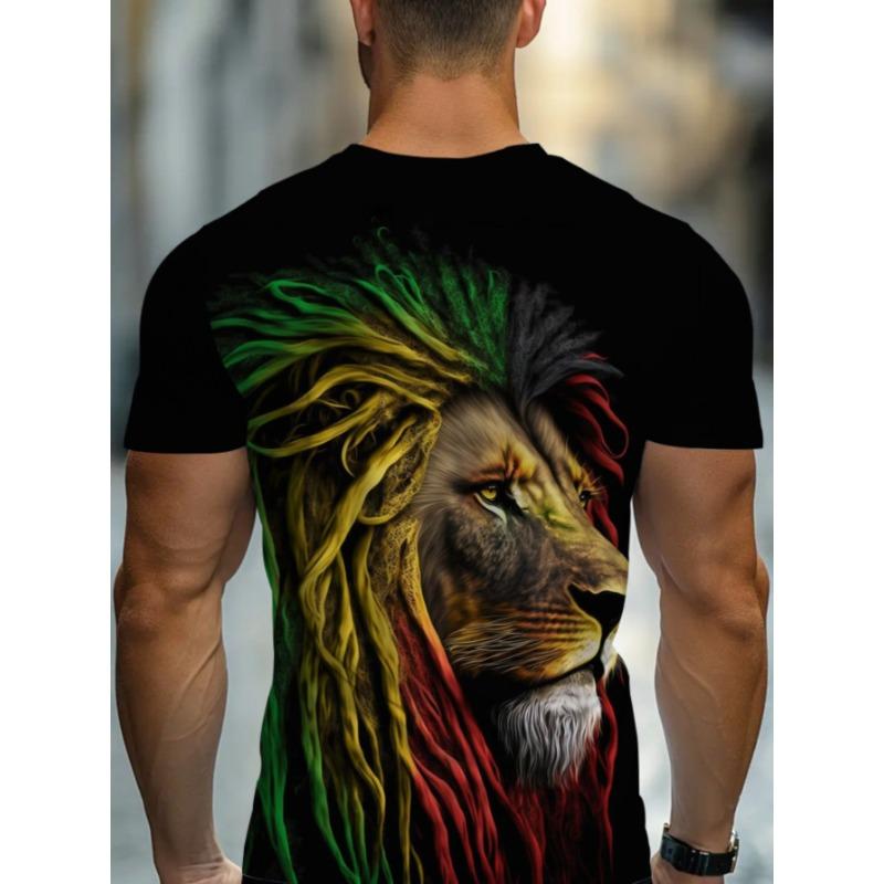 Herren Reggae Löwe 3D Gedrucktes T-Shirt Lässig Kurzarm Rundhals Oberteil Buntes Rasta Tierkönig Grafik T-Shirt Hip Hop Stil Streetwear Modebekleidung