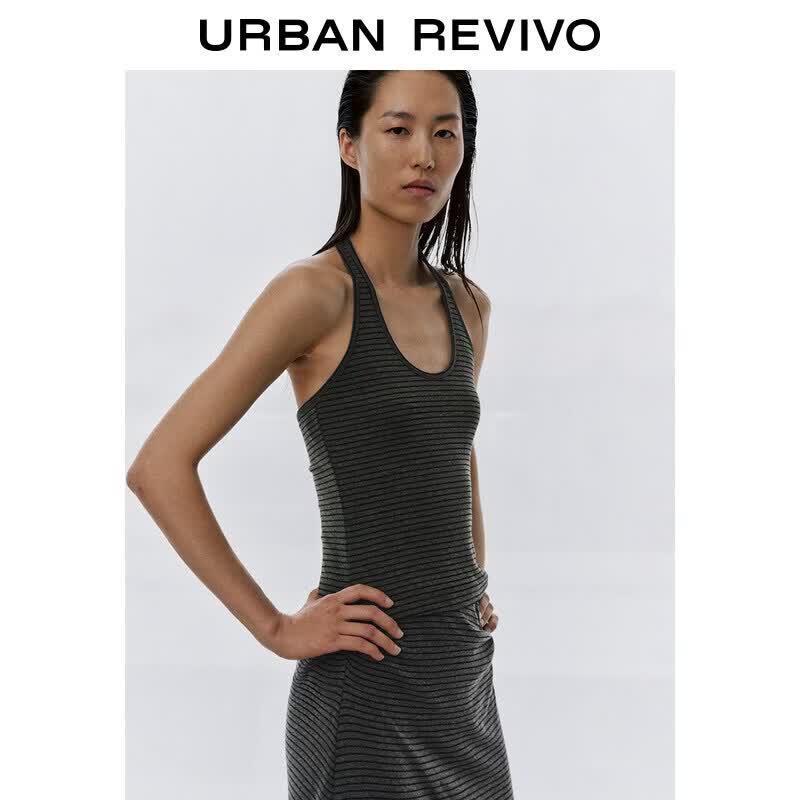 UR2026 Women s Striped Halter Neck Crop Top S