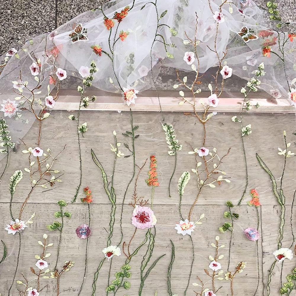 1 Yard Florals Lace Embroidered Printed Net Fabric Black White Soft Mesh DIY Clothes Wedding Dress Tutu Skirt Curtain Crafts