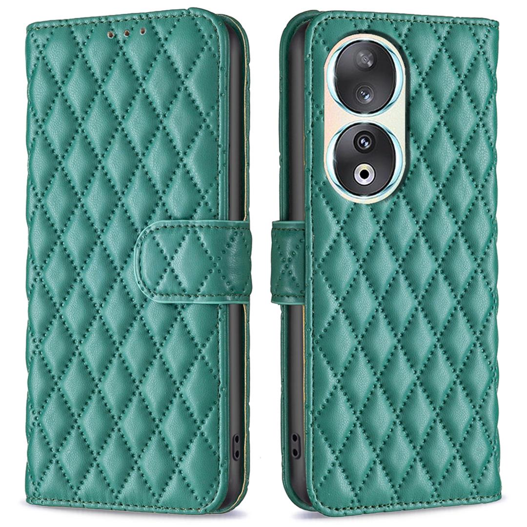 

BINFEN COLOR BF Style-14 for Honor 90 Imprinted Leather Wallet Case Anti-drop Stand Phone Cover Green