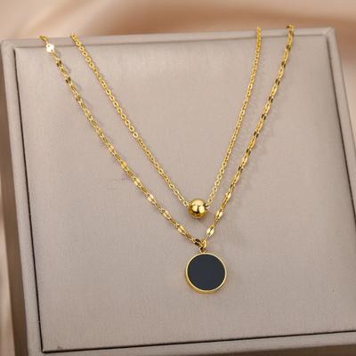 Stainless Steel Round Inlaid Pendant Gold Ball Multi-layer Collarbone Chain Fashion Commuter Jewelry Women's Versatile