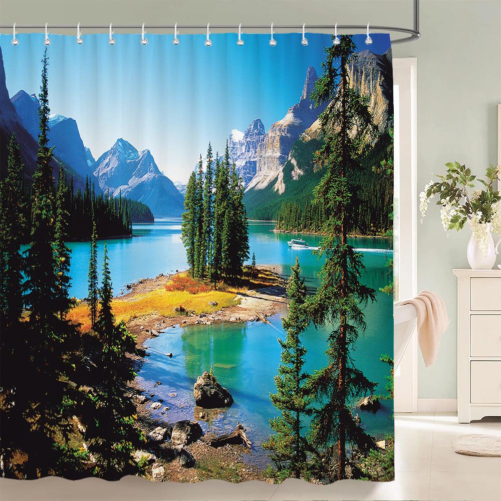 3D Waterproof Fabric Polyester Shower Curtains Patio Forest Nature Landscape Bathroom Curtains With Hooks Bathtub Decor Screen