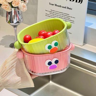 Double Layer Kitchen Basket - For Washing Vegetables and Fruits | Cute Design | With Draining Cup