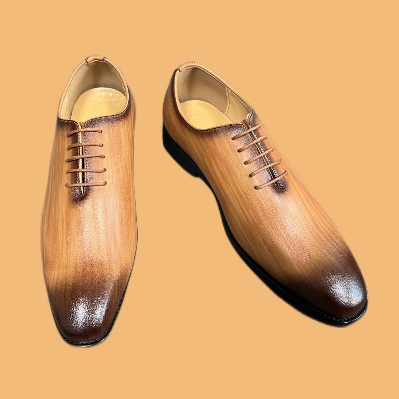 New Brown Derby Shoes for Men Yellow Mixed Colors Lace-up Round Toe Business Mens Formal Shoes Size 38-46