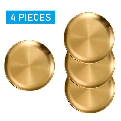 4Pcs Stainless Steels Round Plate Rust-Proof Shallow Tray Plate 20/23/26/30cm Camping Plate BBQ Picnic Dishes Cookware